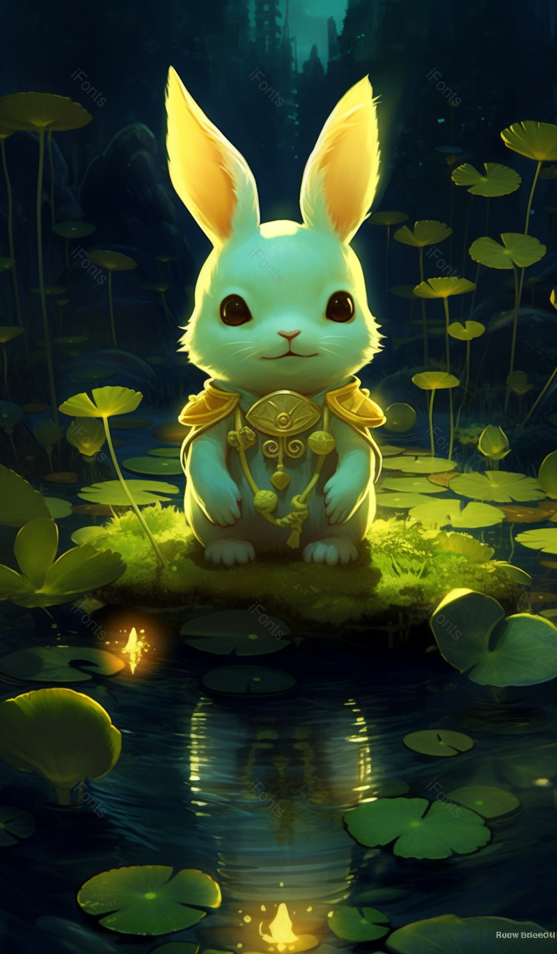 绿色夏天池塘玩耍的可爱兔子创意背景,插画/手绘图,插画/手绘图库,插画/手绘图下载,插画/手绘